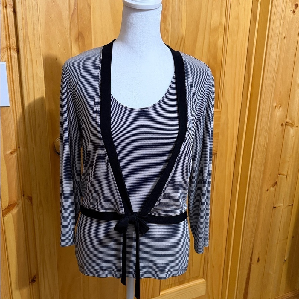 Chico's Travelers Black & White Striped Twin Cardigan Set, Size 0/S/4